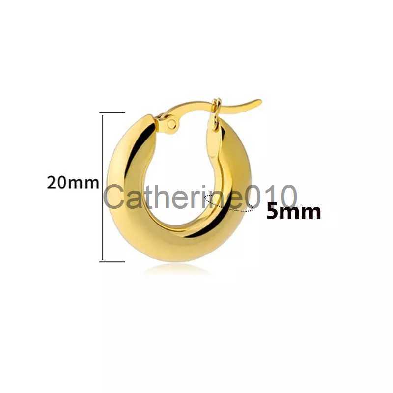 Charm Aide 20/25/30mm Chunky Stainless Steel Golden Hoop Earrings for Women Gift Minimalist Simple Temperament Fashion Huggies Jewelry J230817