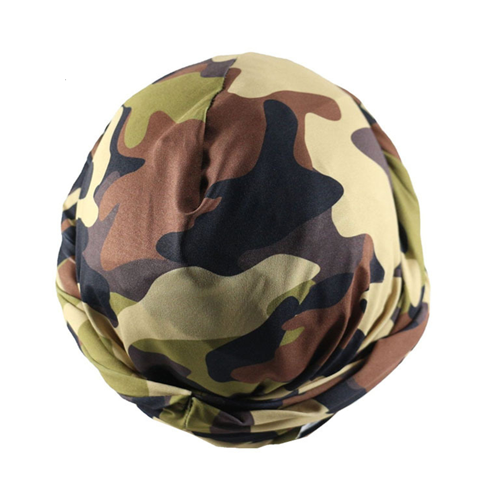 Beanie/Skull Caps Camouflage Turban Hat For Men Satin Lined Turbans Soft Twist Head Cap Wrap Silky Lined Durags Street Hip Hop Male Bonnet Hats 230817