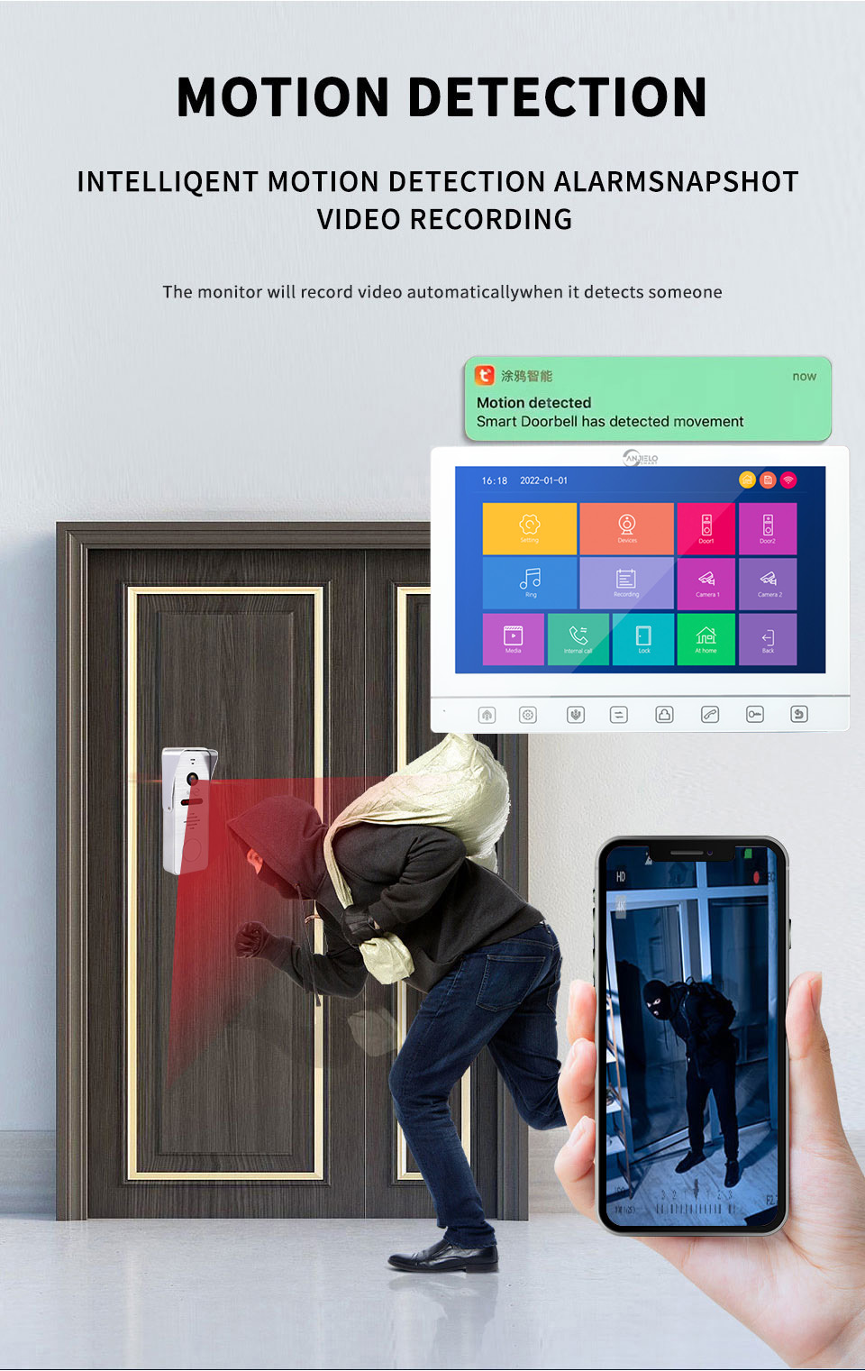 wide angle 7inch screen video doorphone with night vision home and villa security system