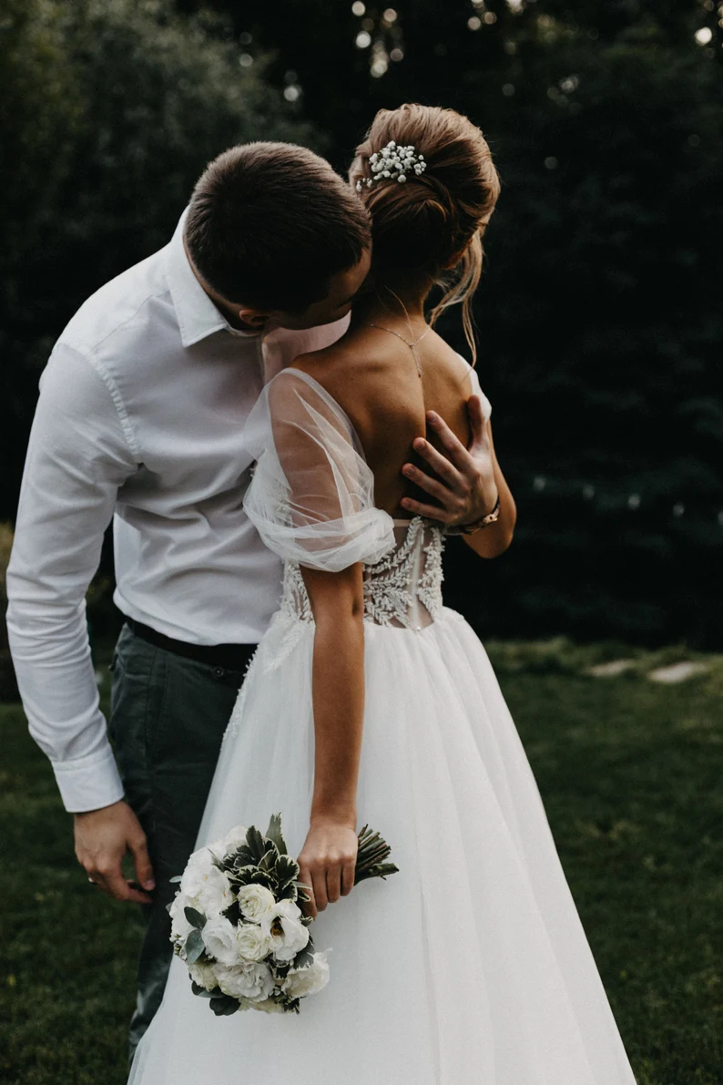 High Slit Beach Tulle Wedding Dresses Of The Shoulder Sweetheart Neck Lace Appliques Long Bohemian Bridal Gown Summer Vestido De Novia