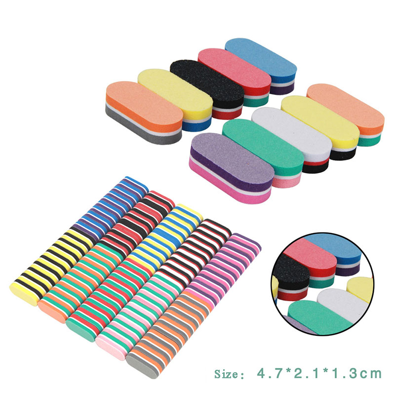 Mini Oval Nail Buffer Block Foot Rasps Double Sided Mixed Color DIY High Elastic Sponge Professional Polishing Care Repairing Polish Nails Art Tool Pu