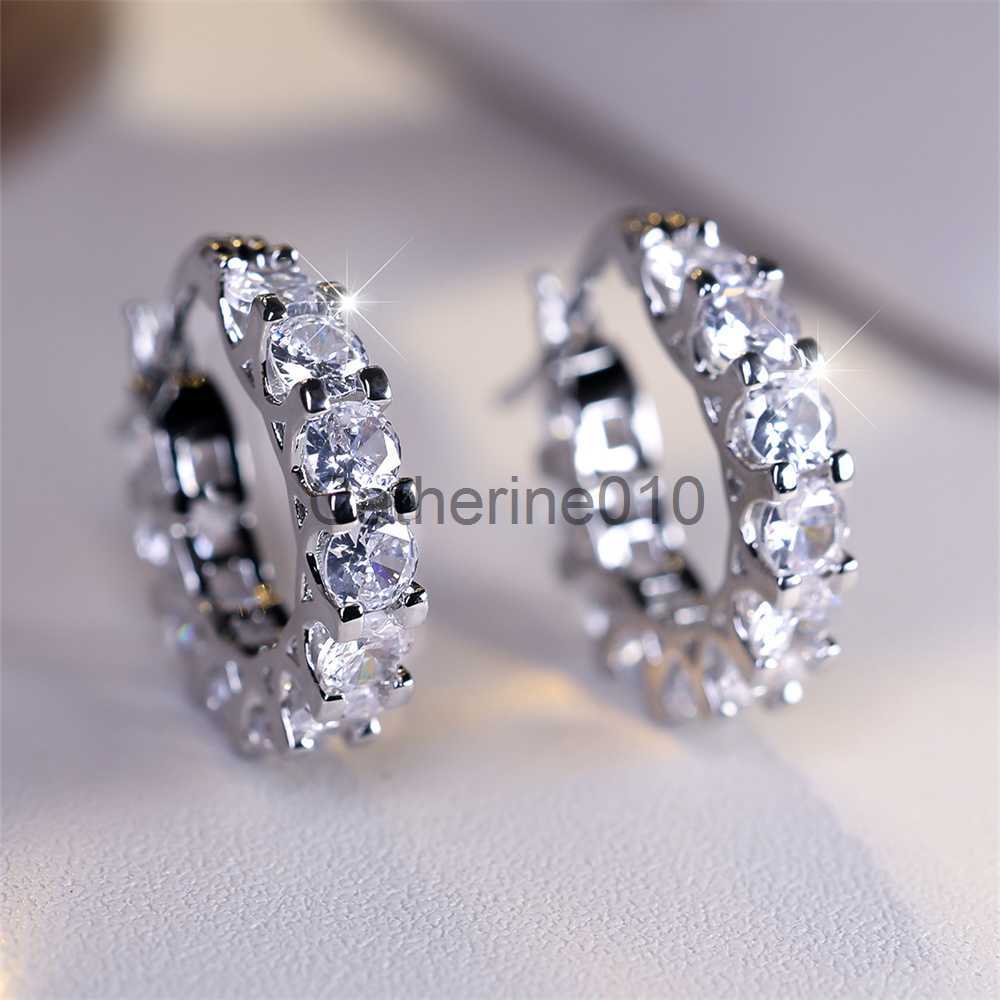 Charm White Zircon Small Round Hoop EarrLuxury Crystal DazzlStone Earrings For Women Fashion Gold Silver Color WeddJewelry J230817