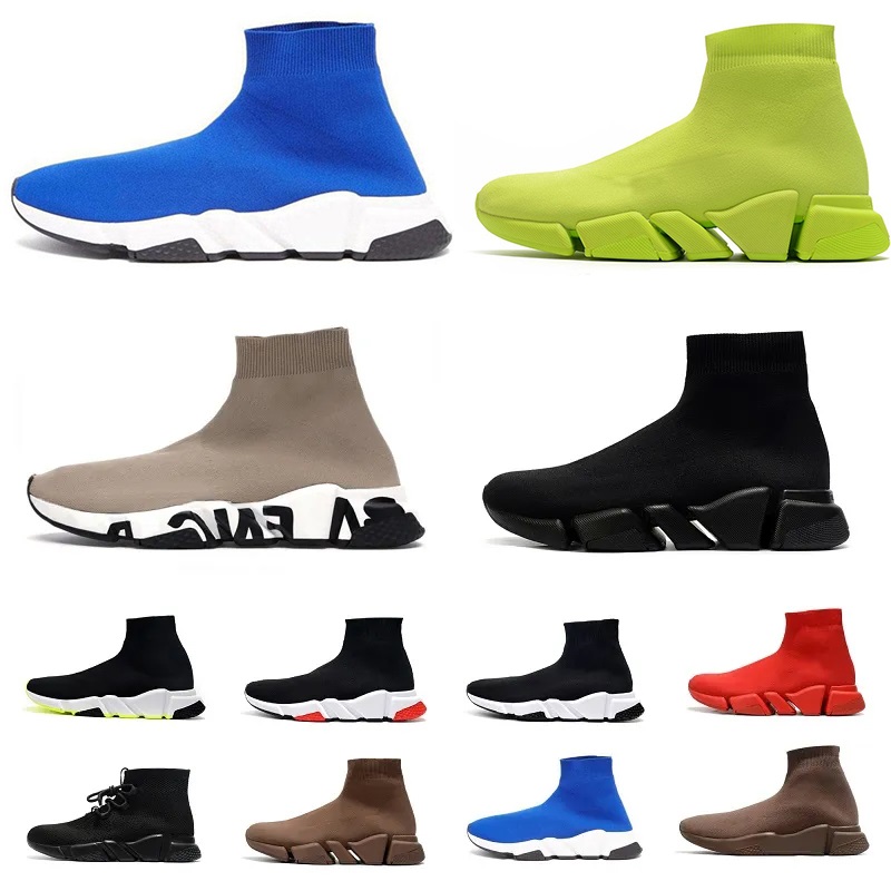 Designer sock shoes men women Graffiti White Black Red Beige Pink Clear Sole Lace-up Neon Yellow socks speed runner flat platform sneakers trainers casual