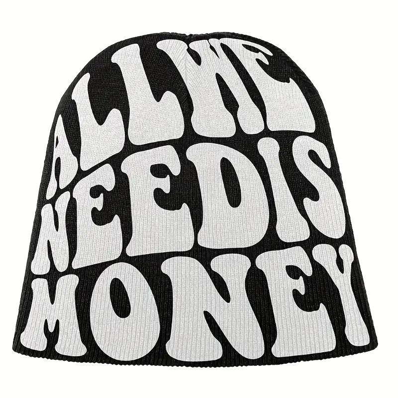 BeanieSkull Caps ALL WE NEED IS MONEY Beanie Letter Jacquard Hip Hop Knit Hat Unisex Y2K Skull Cap Warm Elastic Beanies Cap For Women Men 230816