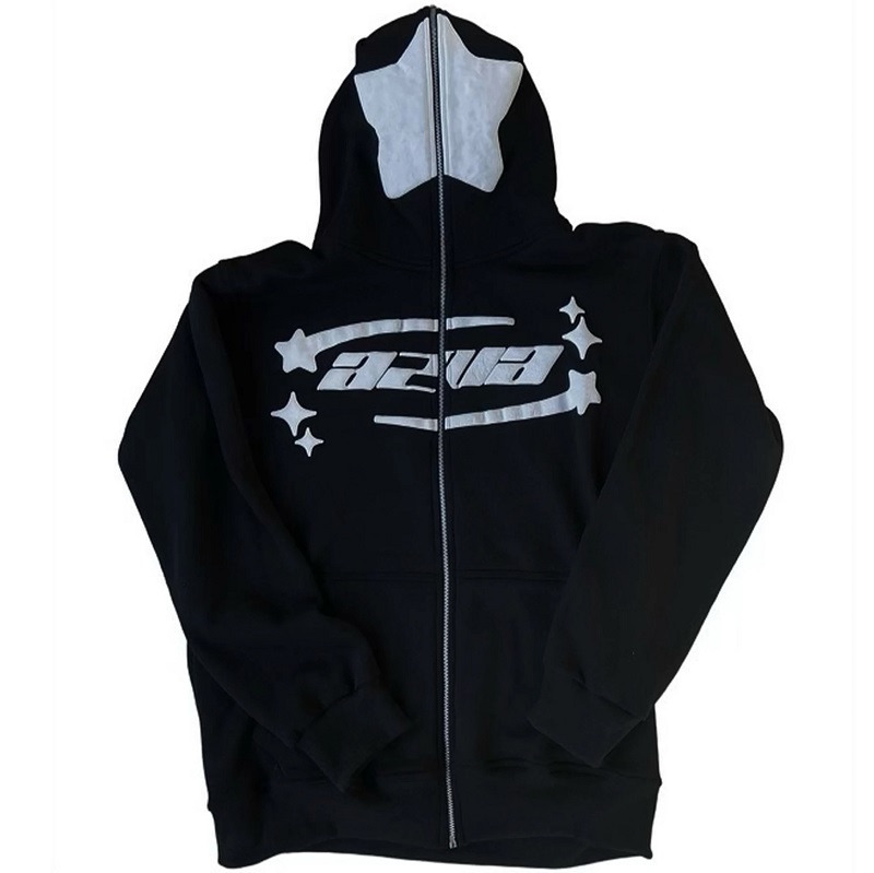 Men's Hoodies Sweatshirts Retro Zipper Star Printes Hoodie for Men Y2k American Hip-hop Casual Harajuku Sweater Gothic Punk Streetwear Loose Male