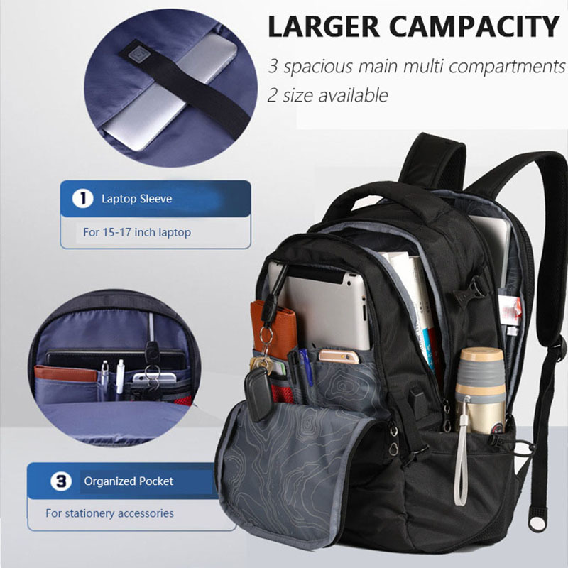 School Bags SwissMultifunctional Durable 17 Inch Laptop Backpack 45L Larger Capacity Travel Bag USB Charging Port Water Resistant Mochila 230817