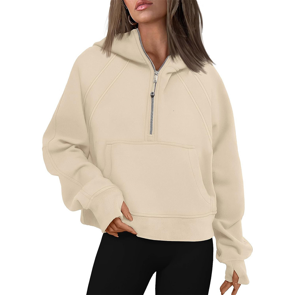 Womens Hoodies Sweatshirts Half Zip Cropped Long Sleeve Fleece Quarter Pullover Fall Outfits Clothes 230817