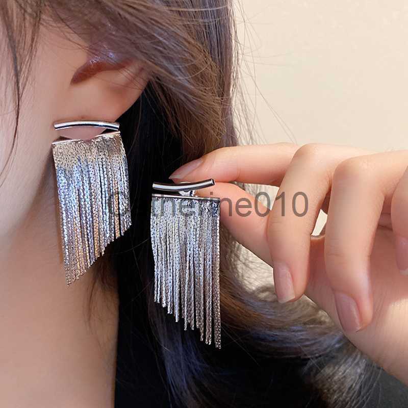 Charm 2023 Korean Fashion Silver Color Arc Bar Long Thread Tassel Earrings For Women WeddDaily Jewelry HangPendientes Gifts J230817