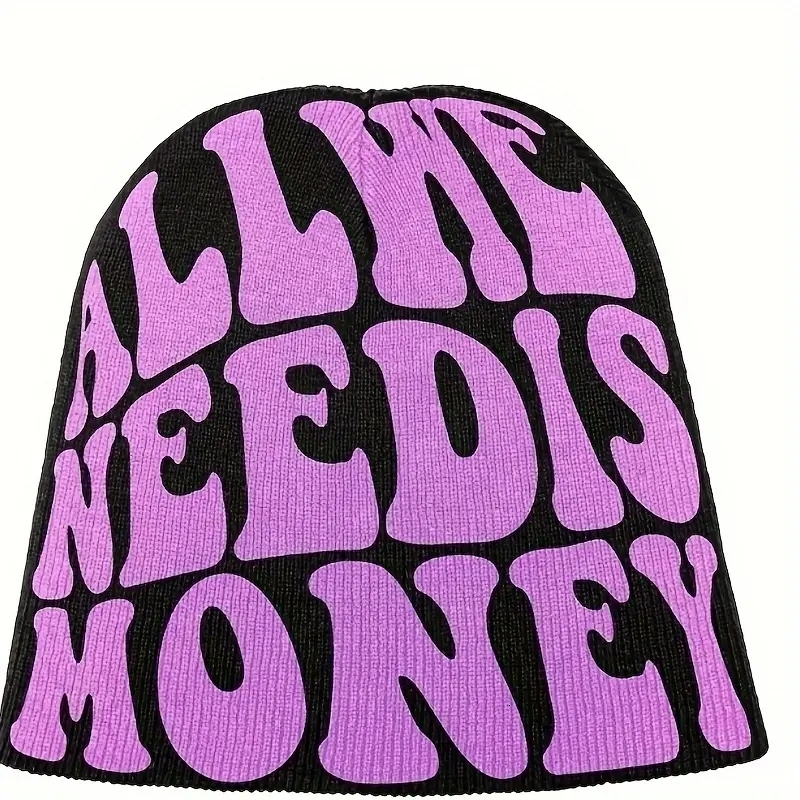 BeanieSkull Caps ALL WE NEED IS MONEY Beanie Letter Jacquard Hip Hop Knit Hat Unisex Y2K Skull Cap Warm Elastic Beanies Cap For Women Men 230816