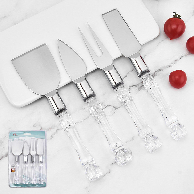 20Set Cheese Cheese Knife Set Pizza Knife Fruit Knife and Fork Stainless Steel Clear handle Knife and Fork Bread Dessert Tool