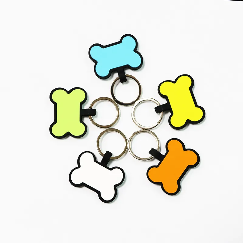 Creative Silicone Dog Tag Cat Tag Bone Shaped Pet Property Tag Silicone Keyring Silicone Pet Tag DIY Cat And Dog ID Card Multicolor Keychain