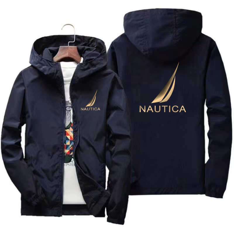 Nautica Spring and Autumn Men's Windbreaker Mountain Raincoat Outdoor Windproof Hooded Jacket Too Big Coat