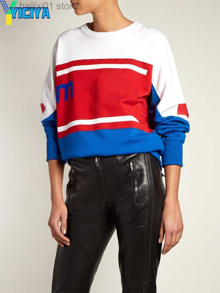 Women's Hoodies Sweatshirts HOOD Patchwork Striped Contrast Long Sleeve Flocked Print Top French 2023 Winter Women Y2k T230817