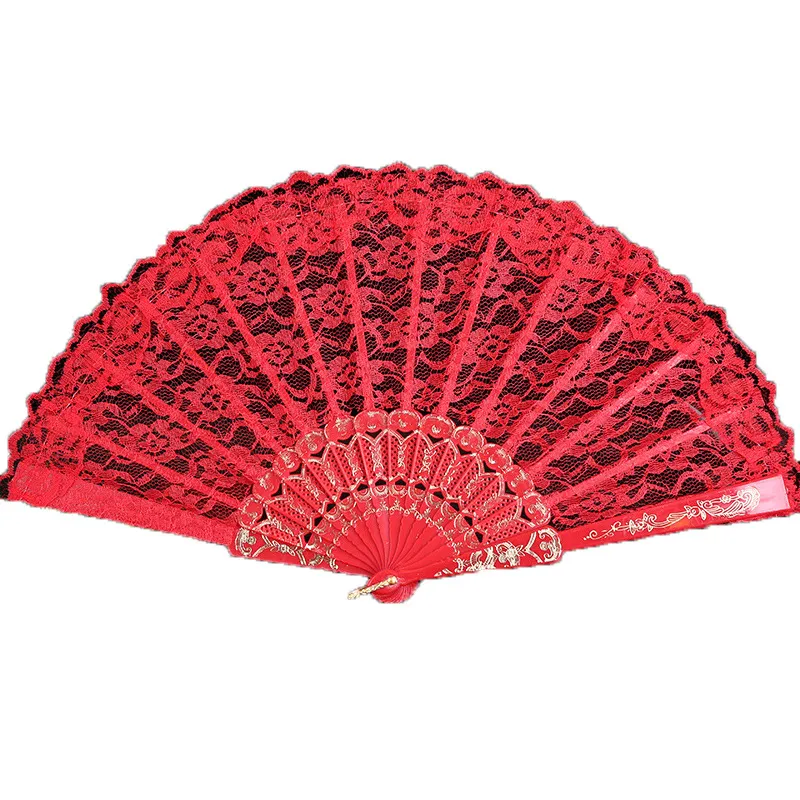 Handmade Cotton Lace Hand Held Fan Party Bridal plastic Frame Cosplay Wedding Props Fashion Fan TulleZZ