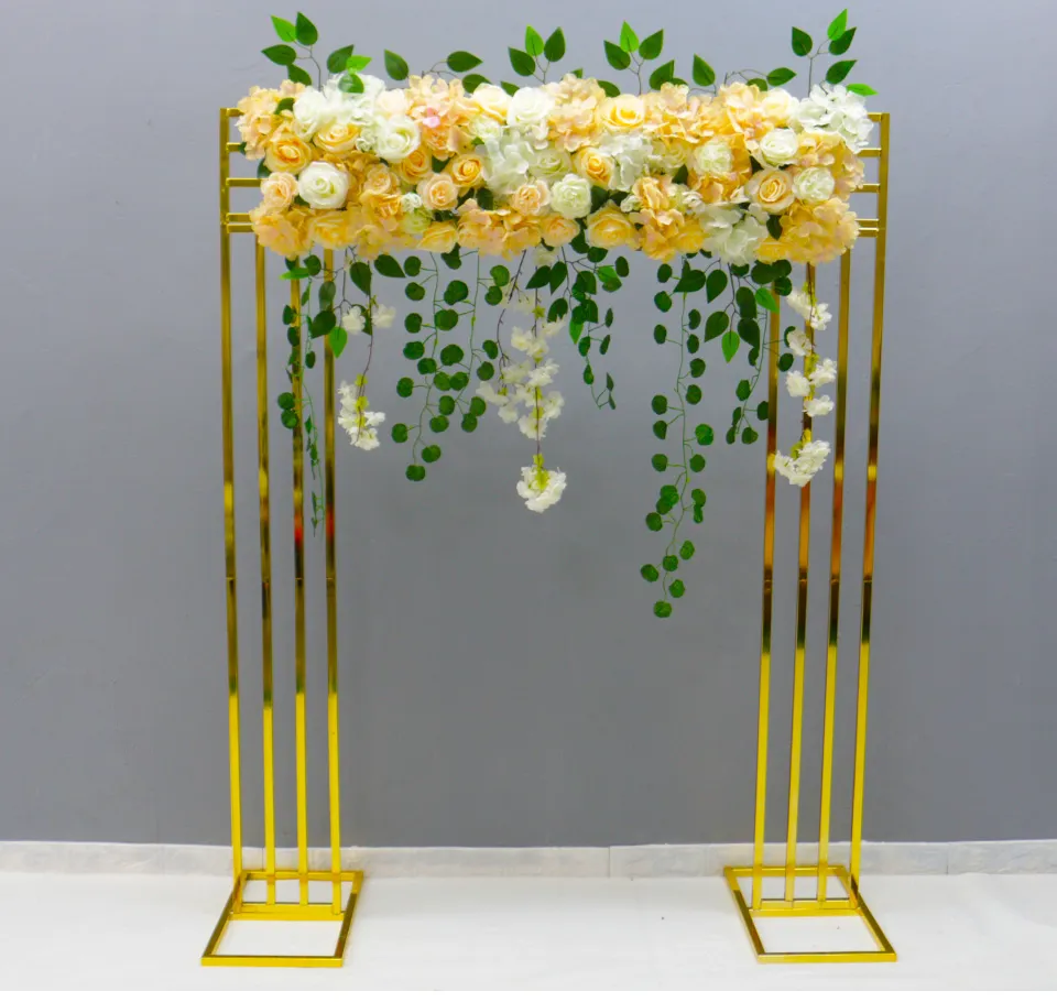 Shiny Gold Metal Frame Wedding Decoration Fabric Rack Backdrops Door Square Geometry Flower Row Arch Screen Background Home ScreenZZ