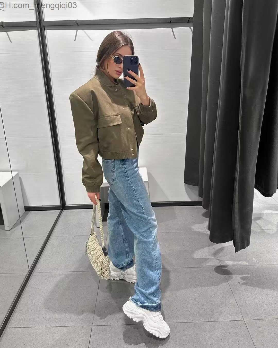 Women's Jackets Women s Jackets SLTNX TRAF Fashion Women Bomber 2023 Spring Antumn Female Long Sleeve Coats Ladies Big Pockets Outerwear 230410 Z