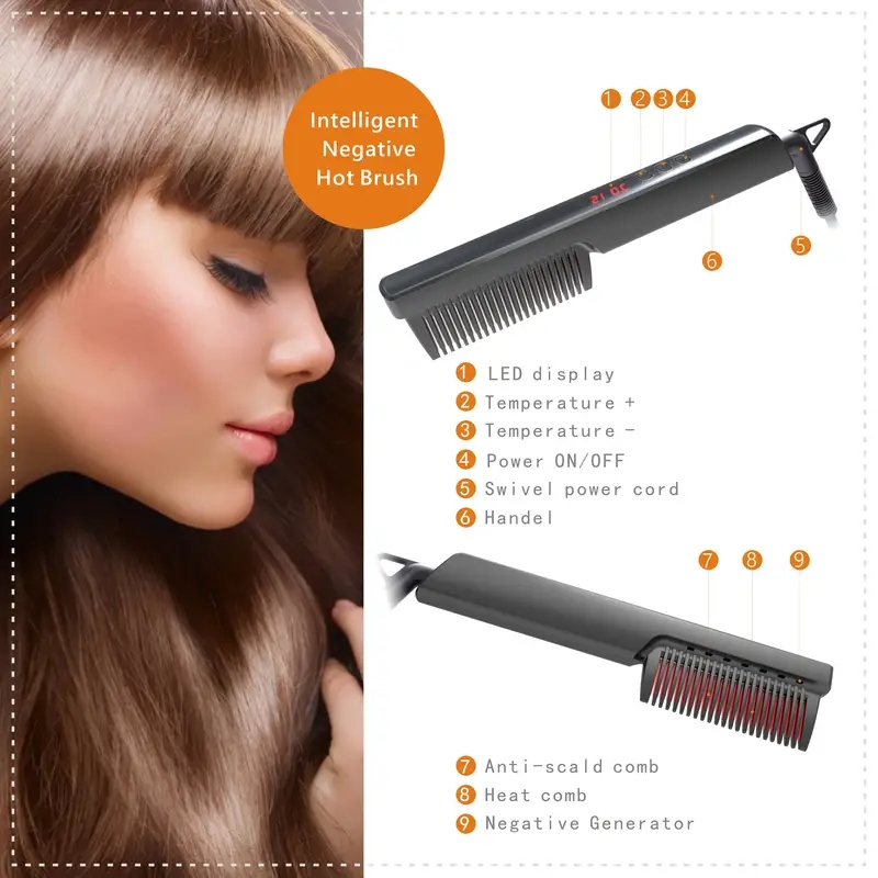 Hair Straight Comb Beard Comb Electric Beard Straightening Comb With Six Speed Temperature Digital Temperature Display