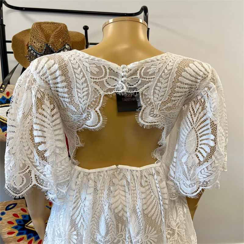 Full lace Beach Boho Wedding Dress For Bride Short Sleeve Open Back Civil Greek Rustic Country Bridal Dress Vestido De Novia 2023 Hippie Elegant Bohem