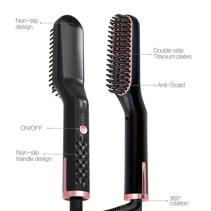 Portable Ionic Beard Straightener for Men - Fast Heated Hair Straightening Brush for Men's Hair Styling