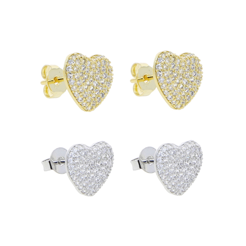 New Designer silver gold color Mini Love Heart Earrings Full Iced Out Bling Pave Cubic Zircon CZ Fashion Hip Hop Women lady Festival Gift Jewelry