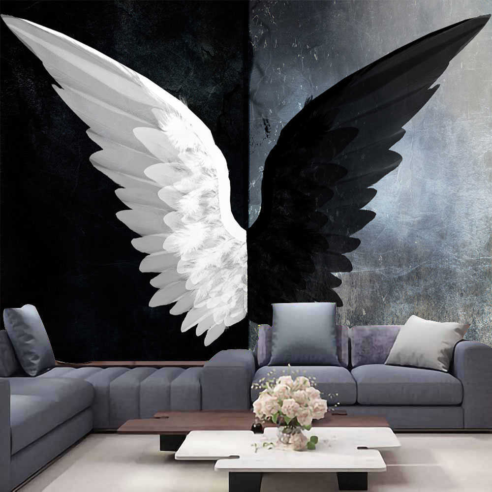 Tapestries Large Angel Wings Tapestry Hippie Psychedelic Feather Occult Background Art Wall Hanging Carpet Home Decoration Table Cloth R230817