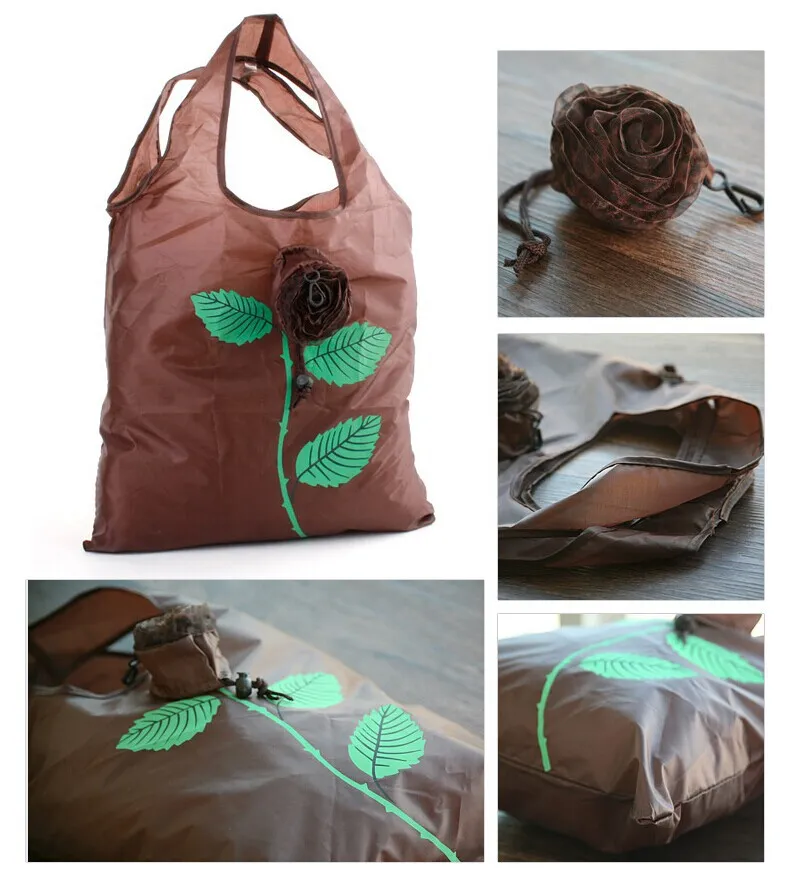 UPS Hot Eco Storage Handbag Rose Flowers shape Foldable Shopping Bags Reusable Folding Grocery Nylon Large Bag 8.18