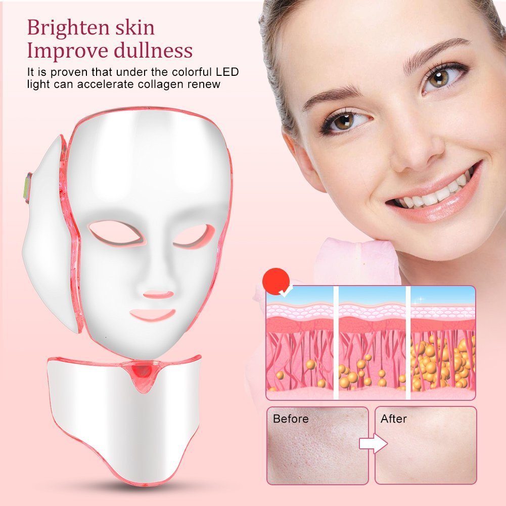 Face Care Devices 7 Colors Light LED Mask with Neck Face Care Treatment Beauty Anti Acne Therapy Face Whitening Skin Rejuvenation Machine 230906