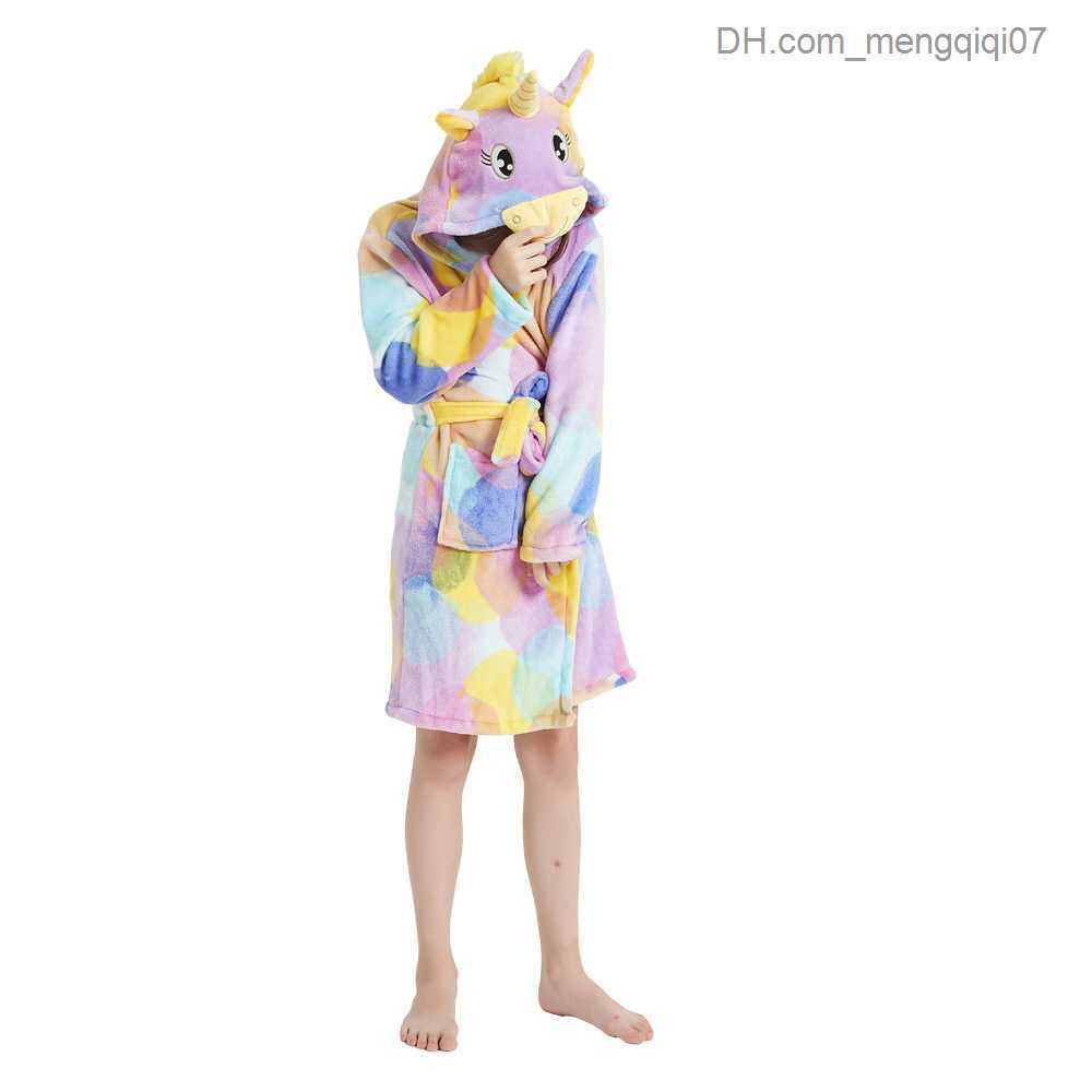 Towels Robes Children's Night Cat New Winter Towel Robe Baby Girl Unicorn Kigurumi Bathroom Hooded Robe 2-14 Z230819