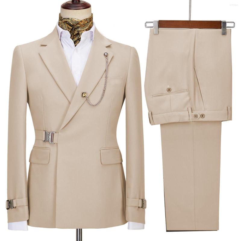 Men's Suits 2 Pieces Fashion Metal Button Notch Lapel Business Casual Jacket Wedding Elegant Dress (Blazer Pants)