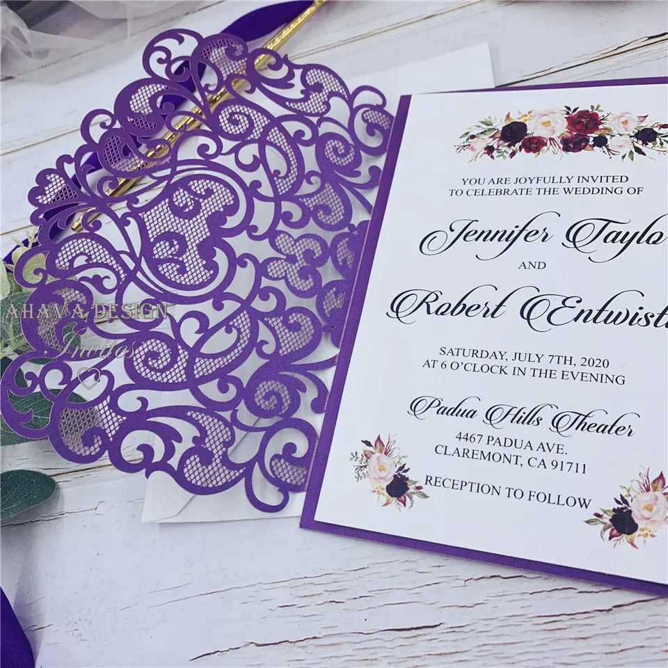 Pink Lace Flower Wedding Invitation With Envelope DIY Fold Personalized Print Greeting Cards For Bridal Shower Quinceanera PartyZZ