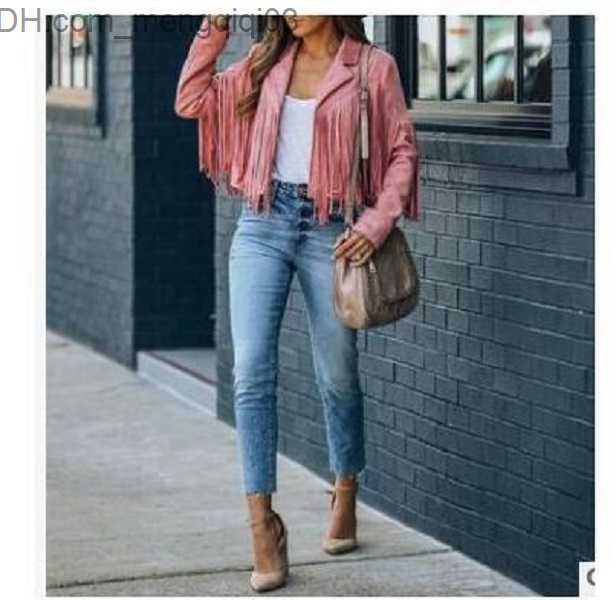 Women's Jackets Fringed Woman Leather Jacket Autumn Fashion For Women Slim Short Coats Clothes Long-sleeved Solid Streetwear Z230818