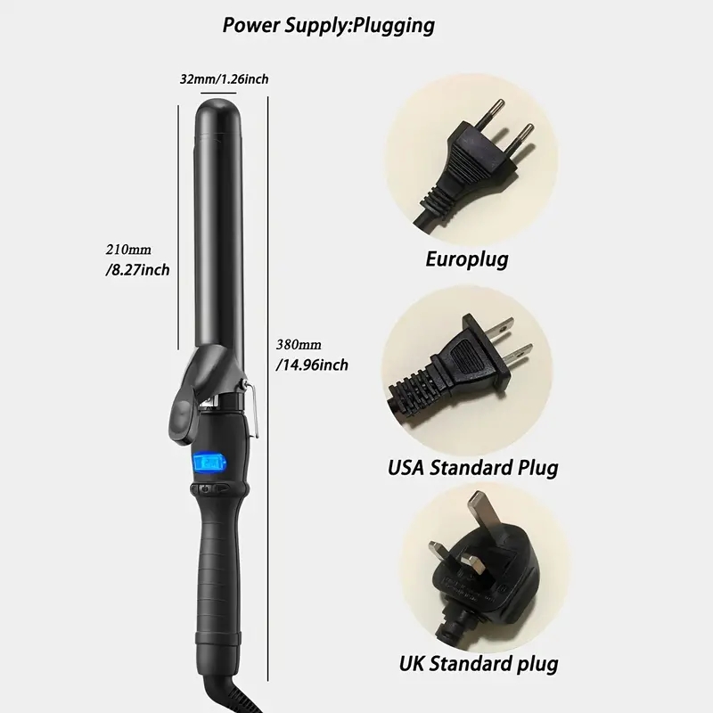 32mm Professional Ceramic Clipped Curling Iron Hair Curler Negative Ion Hair Curling Wand Electric Curling Iron