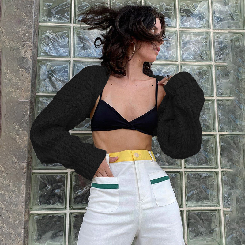 Womens Knits Tees Kayotuas Women Sweater Short Coat Autumn Winter Long Sleeve Loose Knitted Crop Top Solid Color Sexy Cardigan Streetwear 230818