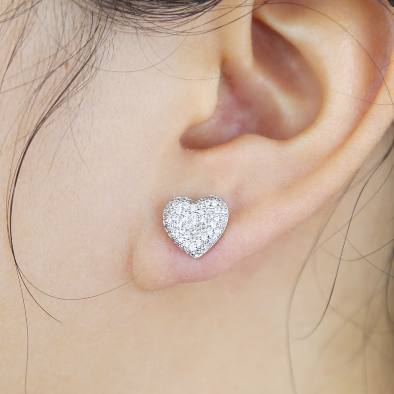 New Designer silver gold color Mini Love Heart Earrings Full Iced Out Bling Pave Cubic Zircon CZ Fashion Hip Hop Women lady Festival Gift Jewelry