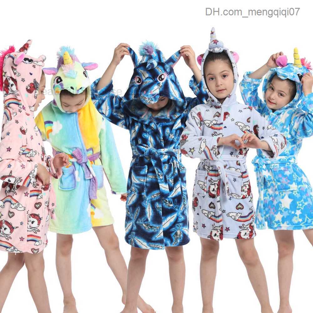 Towels Robes Winter Soft Unicorn Bathroom Baby Girl Kigurumi Pajamas Fashion Bathroom Boys' Clothing Children's Onesie Robe Beach Towel Z230