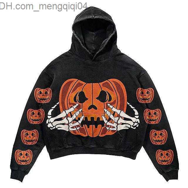 Men's Hoodies Sweatshirts 2022 New Y2K Harajuku Street Black Trend American Vintage Personalized Print Skull Loose Hooded Sweater Automatic Coupl