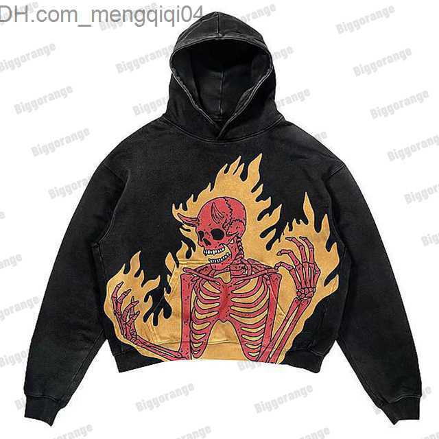 Men's Hoodies Sweatshirts 2022 New Y2K Harajuku Street Black Trend American Vintage Personalized Print Skull Loose Hooded Sweater Automatic Coupl
