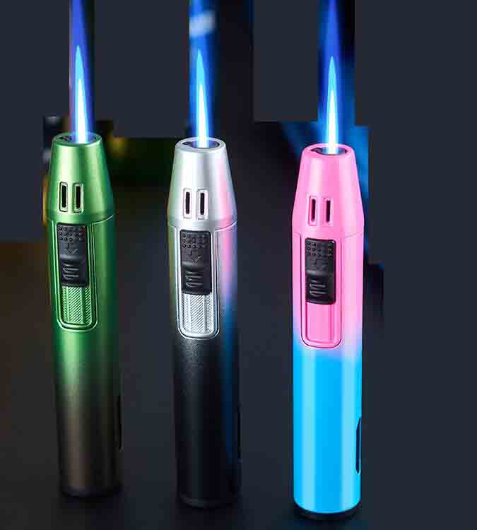 Latest Pen Style Colorful Torch Jet Lighter 5 Colors Metal Iatable No Gas Cigar Butane Windproof Lighters Smoking Tool Accessories