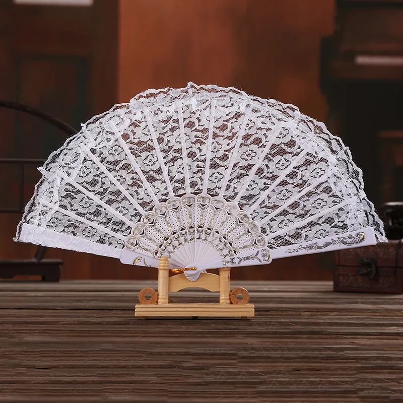 Handmade Cotton Lace Hand Held Fan Party Bridal plastic Frame Cosplay Wedding Props Fashion Fan TulleZZ
