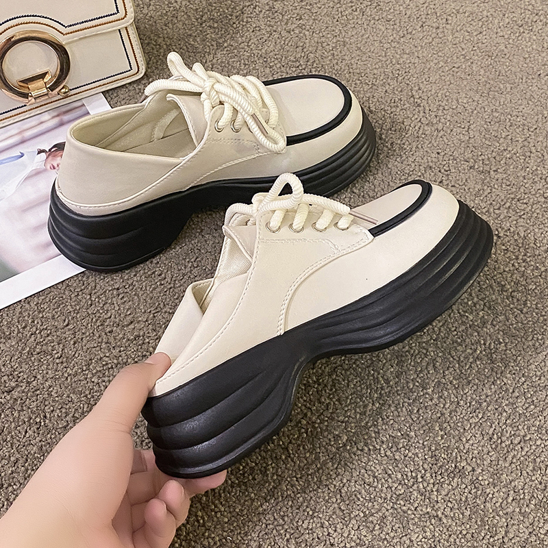 Dress Shoes spring and autumn thick bottom round head lace-up women's casual single shoes Fashion all-in-one anti-slip wear 230817