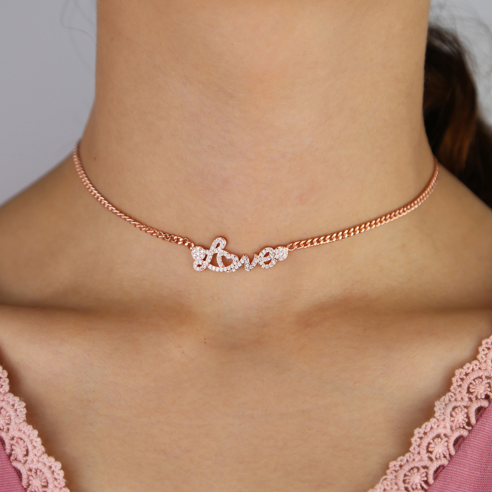 New designer love letter pendant charm Choker Necklace Hip Hop women lady Paved 5A Cubic Zirconia Wedding Anniversary Gift BFF Jewelry