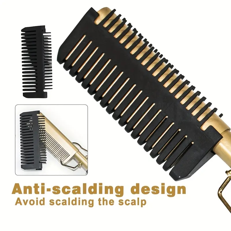 Professional Electric Hot Comb for Smooth and Shiny Hair - Ceramic Hair Straightener and Curling Iron Brush