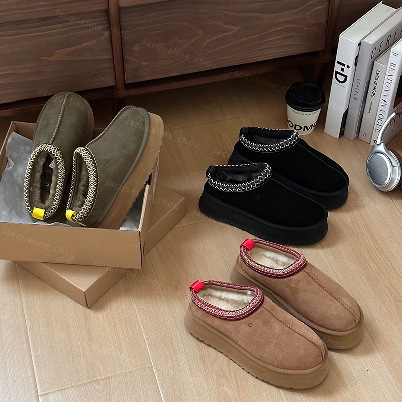 Australian Platform Slipper Designer Tasman Tazz Slippers Fur Slides Ultra Mini Boot Chestnut Real Leather Australia Snow Boot Winter Luxury Booties