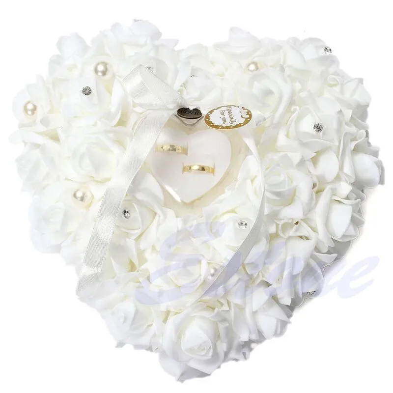 Wedding Ceremony Ivory Satin Crystal Bearer Pillow Cushion Ring PillowZZ