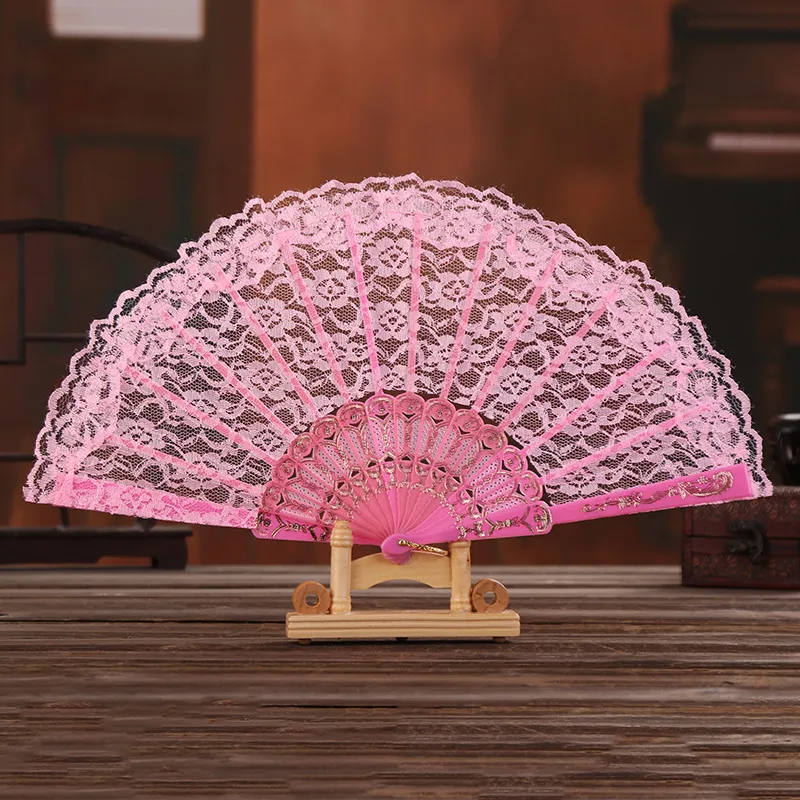 Handmade Cotton Lace Hand Held Fan Party Bridal plastic Frame Cosplay Wedding Props Fashion Fan TulleZZ