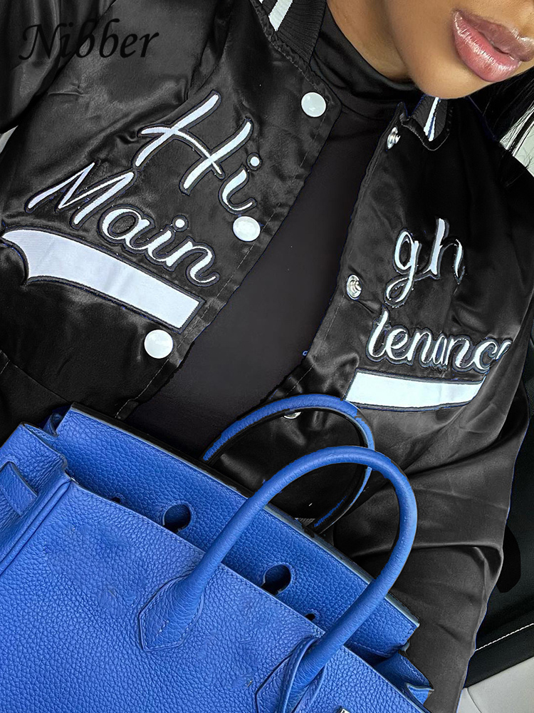 Womens Jackets Nibber Letter Embroidery Warm Short Baseball Jacket Women Casual Oneck Slim Vintage Cropped Coat femal Top Streetwear Clothing 230818