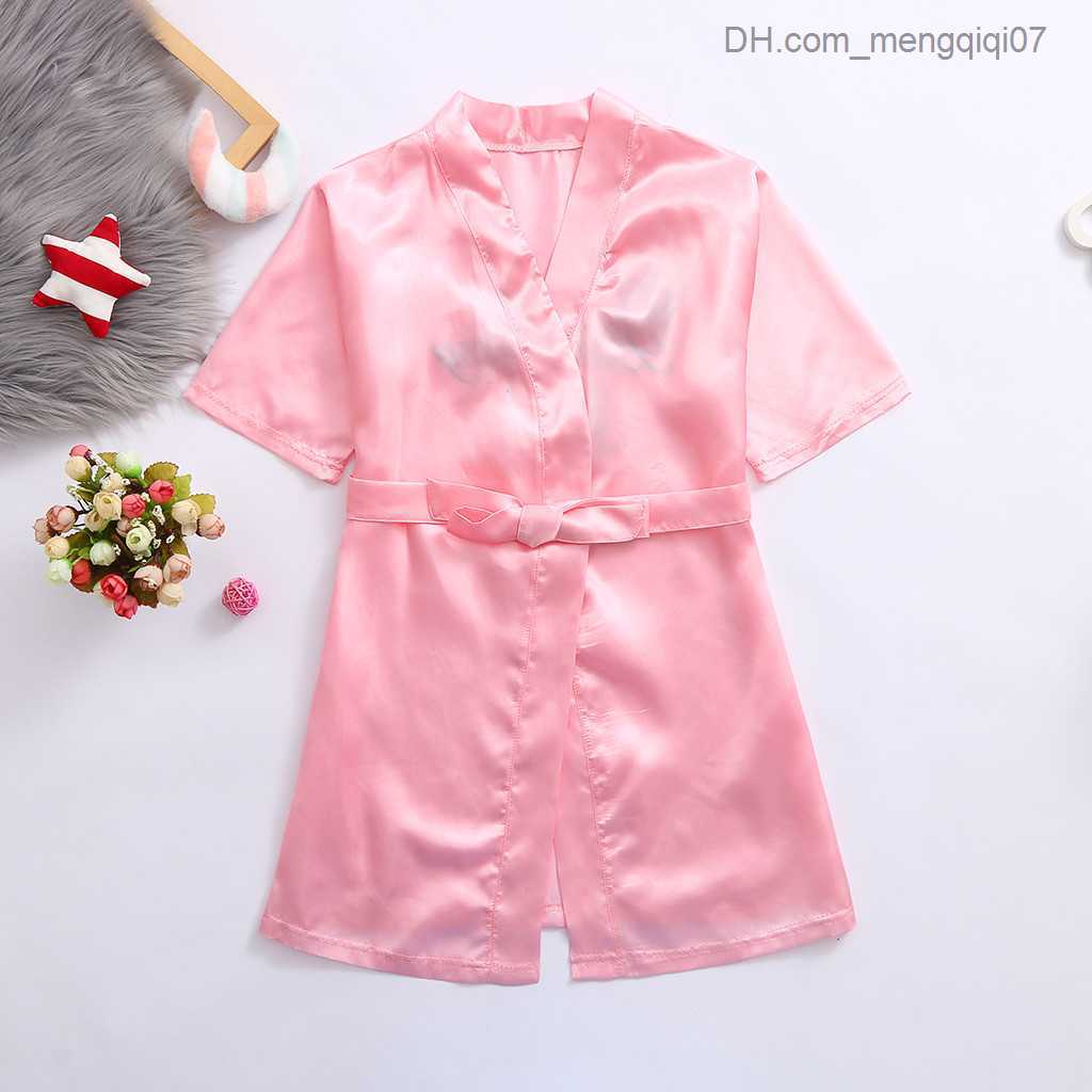 Towels Robes Kimono robe girl birthday letter silk satin children's bathroom pajamas bath night fruit wedding spa party Rob Z230819