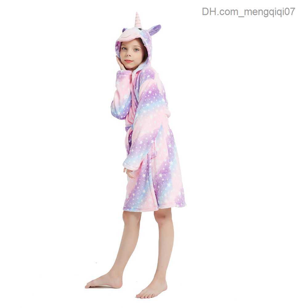 Towels Robes Preschool girls' pajamas Unicorn children's pajamas Winter children's clothing Bathroom flannel baby girls' hooded ca
