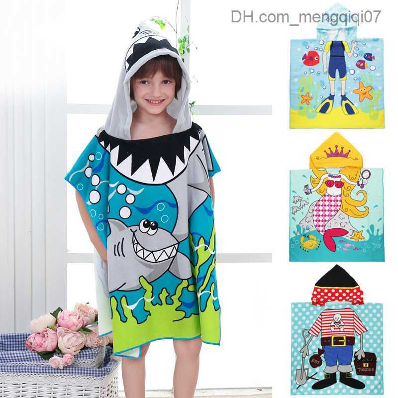 Towels Robes Children's towel poncho children's hood cute cartoon mermaid bathroom children's surfing pool robe baby girl boy soft swim