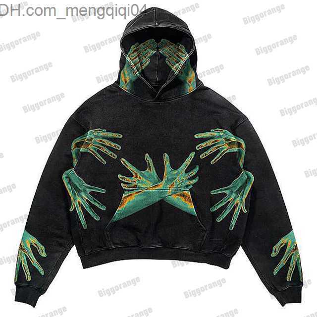 Men's Hoodies Sweatshirts 2022 New Y2K Harajuku Street Black Trend American Vintage Personalized Print Skull Loose Hooded Sweater Automatic Coupl